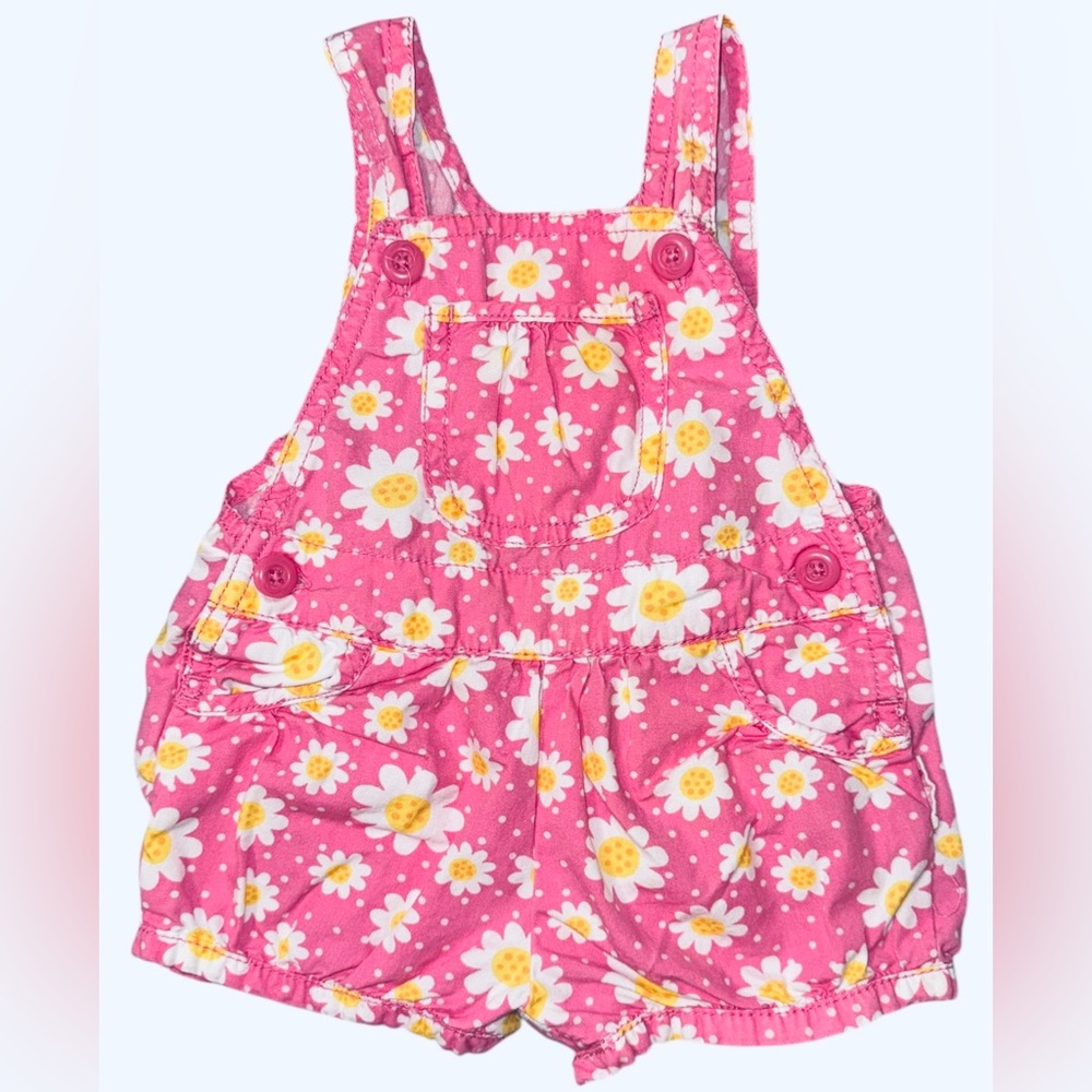 OshKosh B'gosh Pink and White Floral Overalls 9 months